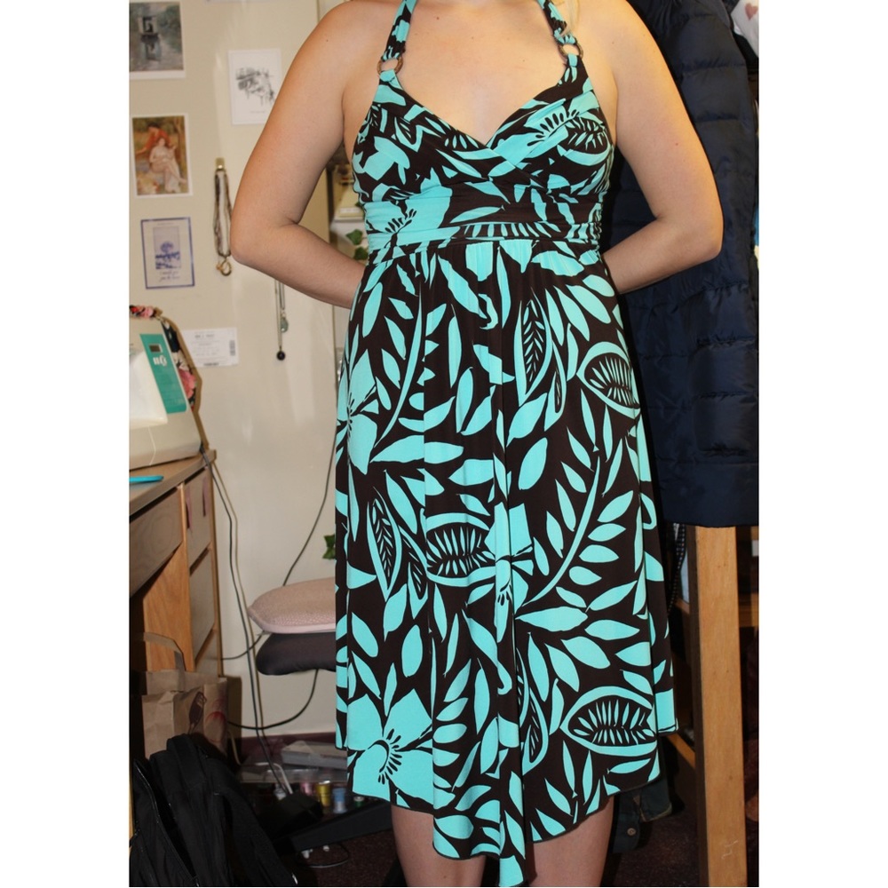 Trixxi Brown & Aqua Halter Dress Size M